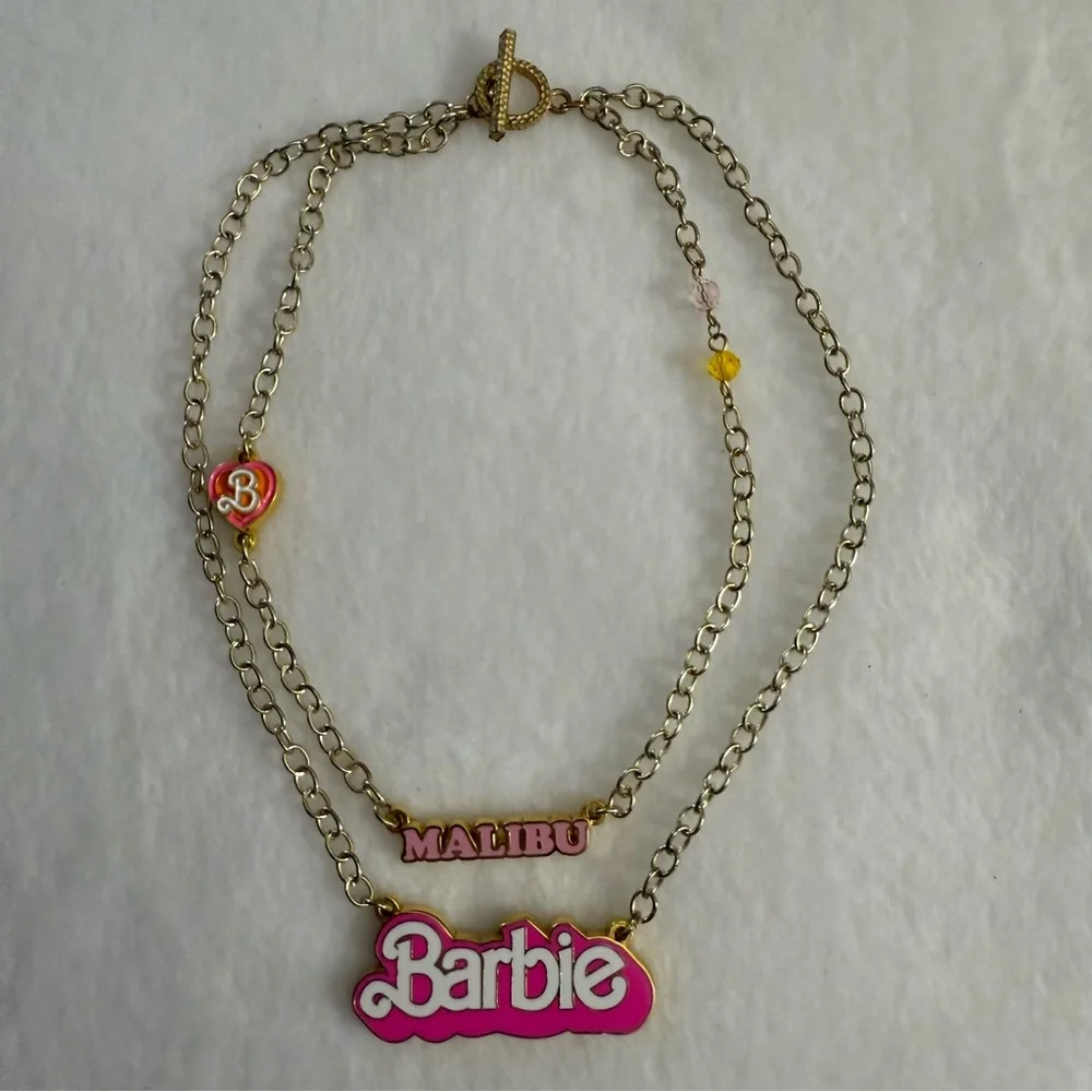 Malibu Barbie Pink and Gold Tone Necklace